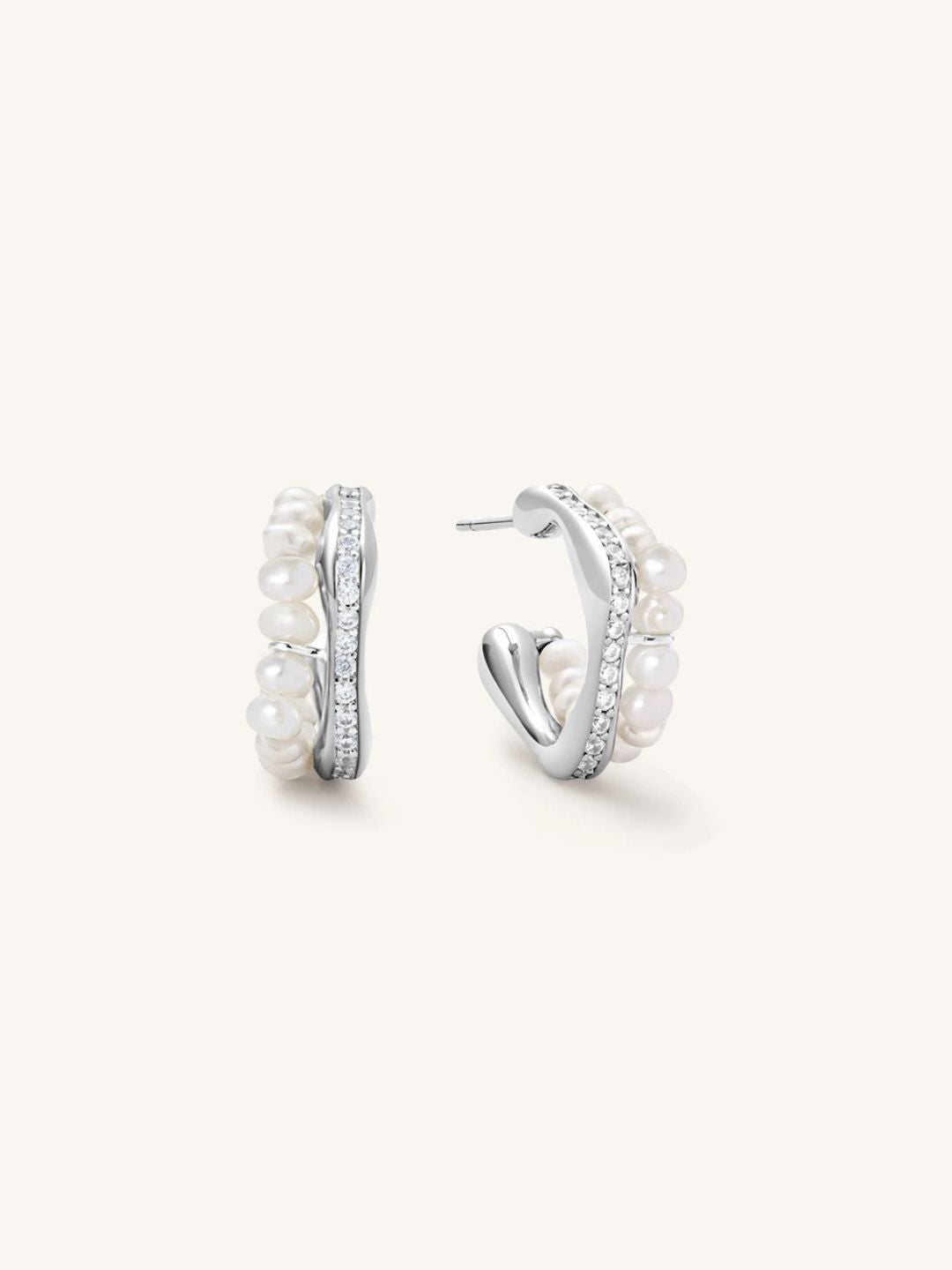 Pearl & Diamond Hoop Earrings-Earrings-SoulAdorne