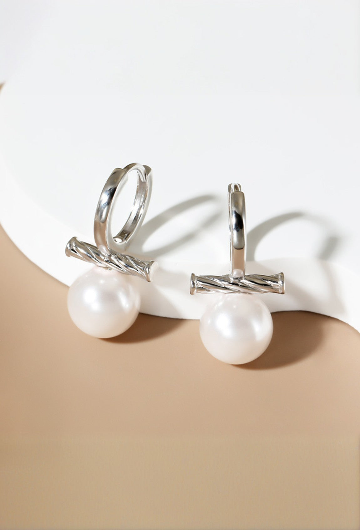 Pearl Twist Huggie Earrings-Earrings-SoulAdorne
