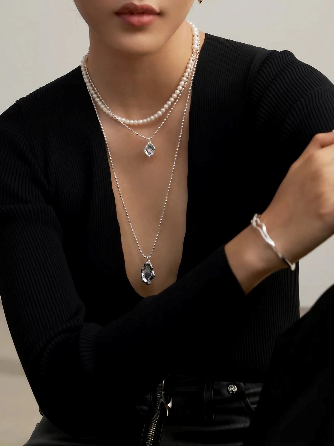 Silver Luminance Pearl Necklace-Necklaces-SoulAdorne