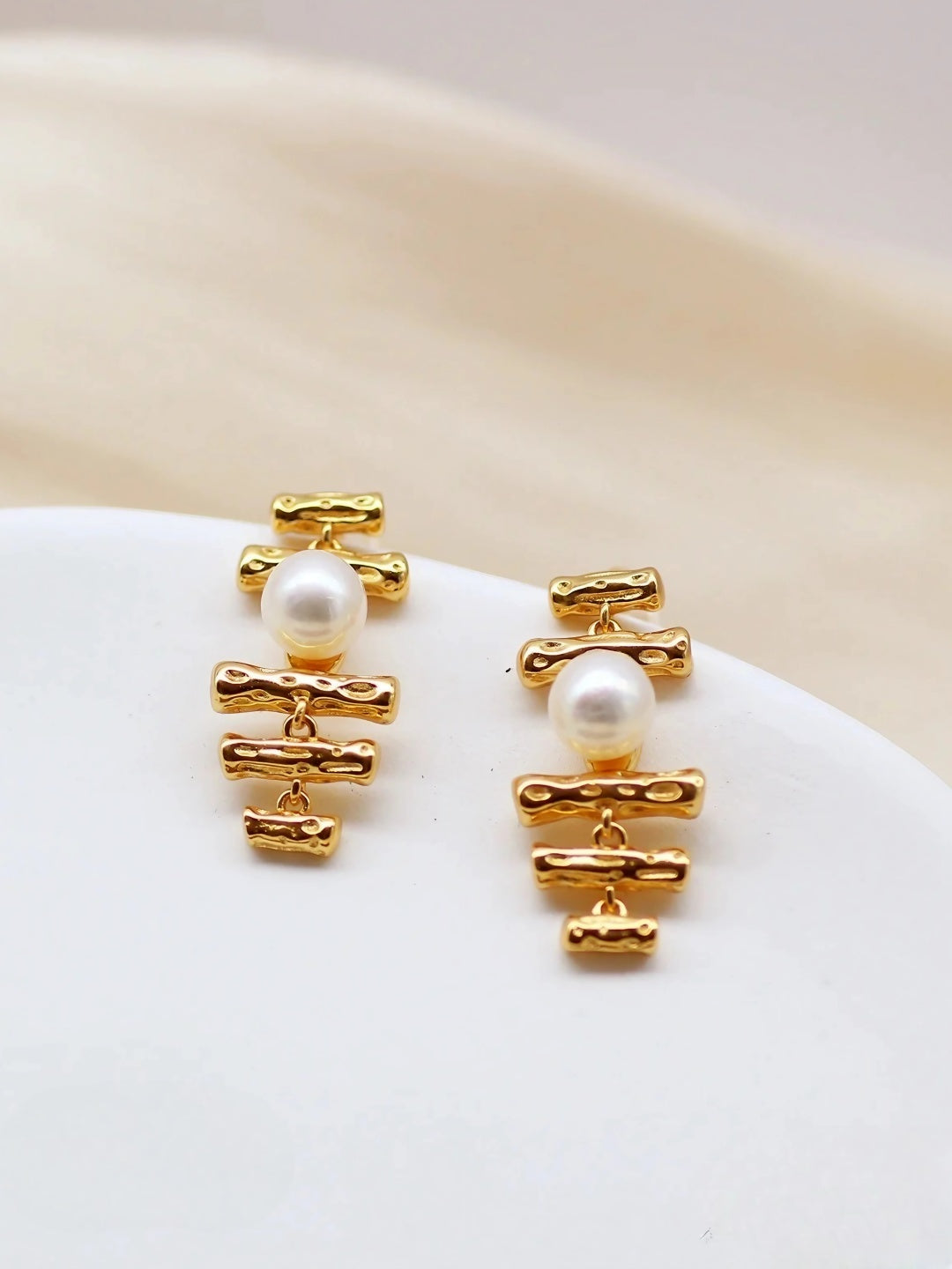 Pearl Bar Drop Earrings-Earrings-SoulAdorne
