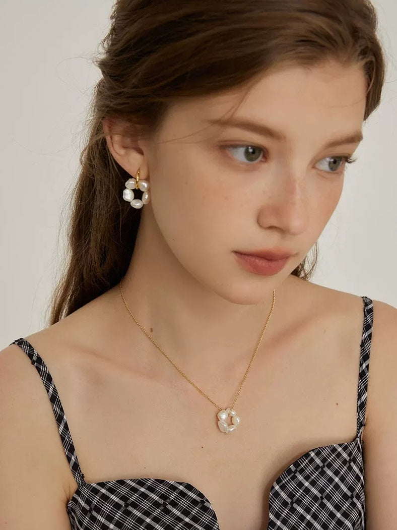 Baroque Pearl Floral Hoops-Earrings-SoulAdorne