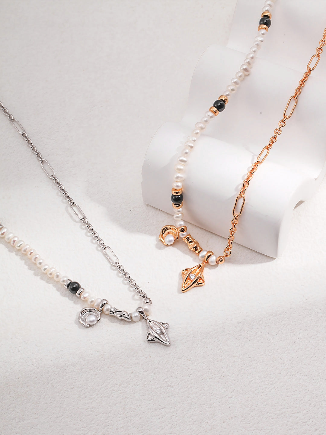 Agate Charm Pearl Necklace-Necklaces-SoulAdorne