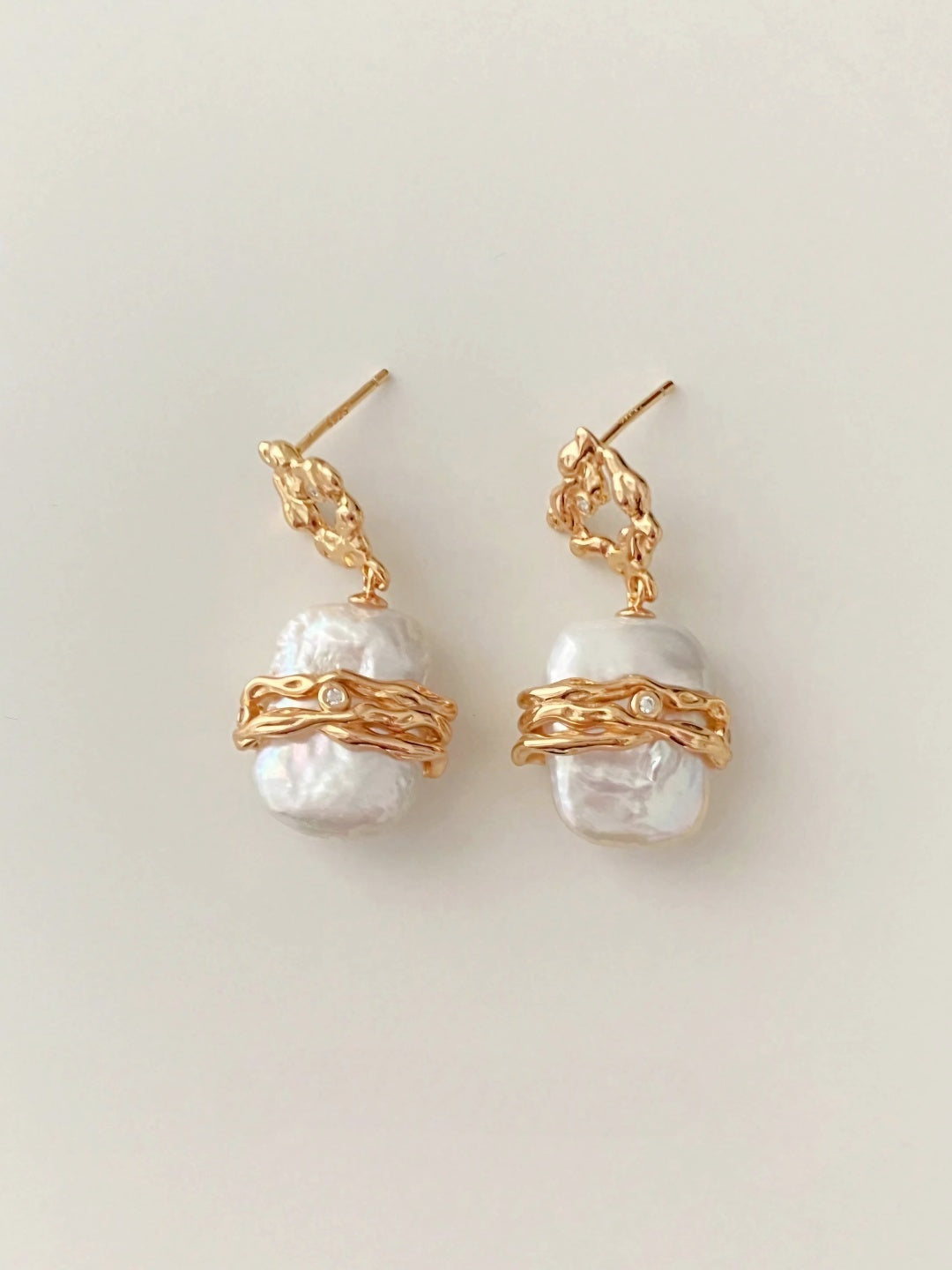 Golden Embrace Baroque Pearl Drops-Earrings-SoulAdorne