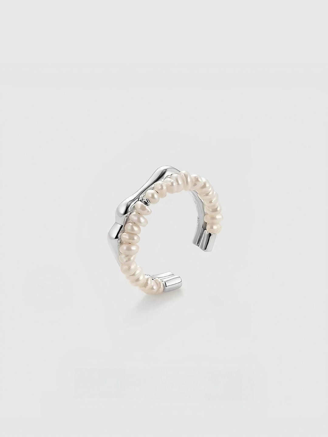 925 Silver and Pearl Double Band Ring-Rings-SoulAdorne