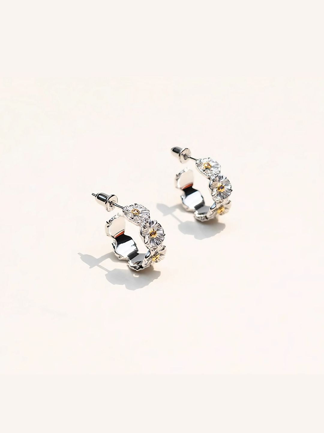 Floral Hoop Stud Earrings-Earrings-SoulAdorne