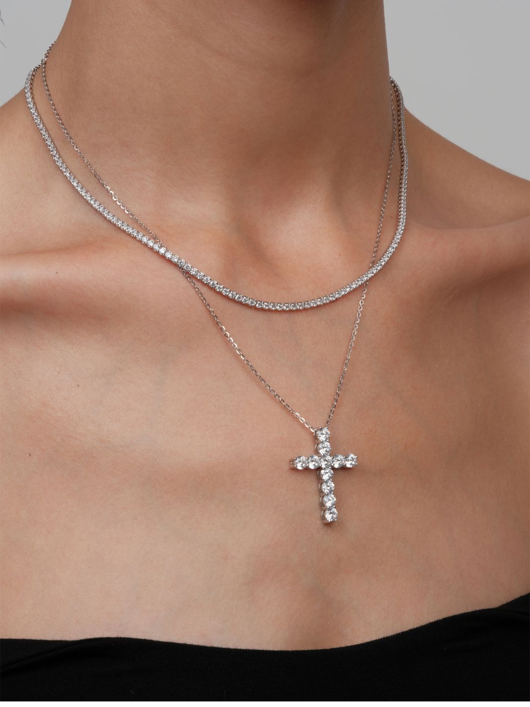 Crystal Cross Pendant Necklace-Necklaces-SoulAdorne