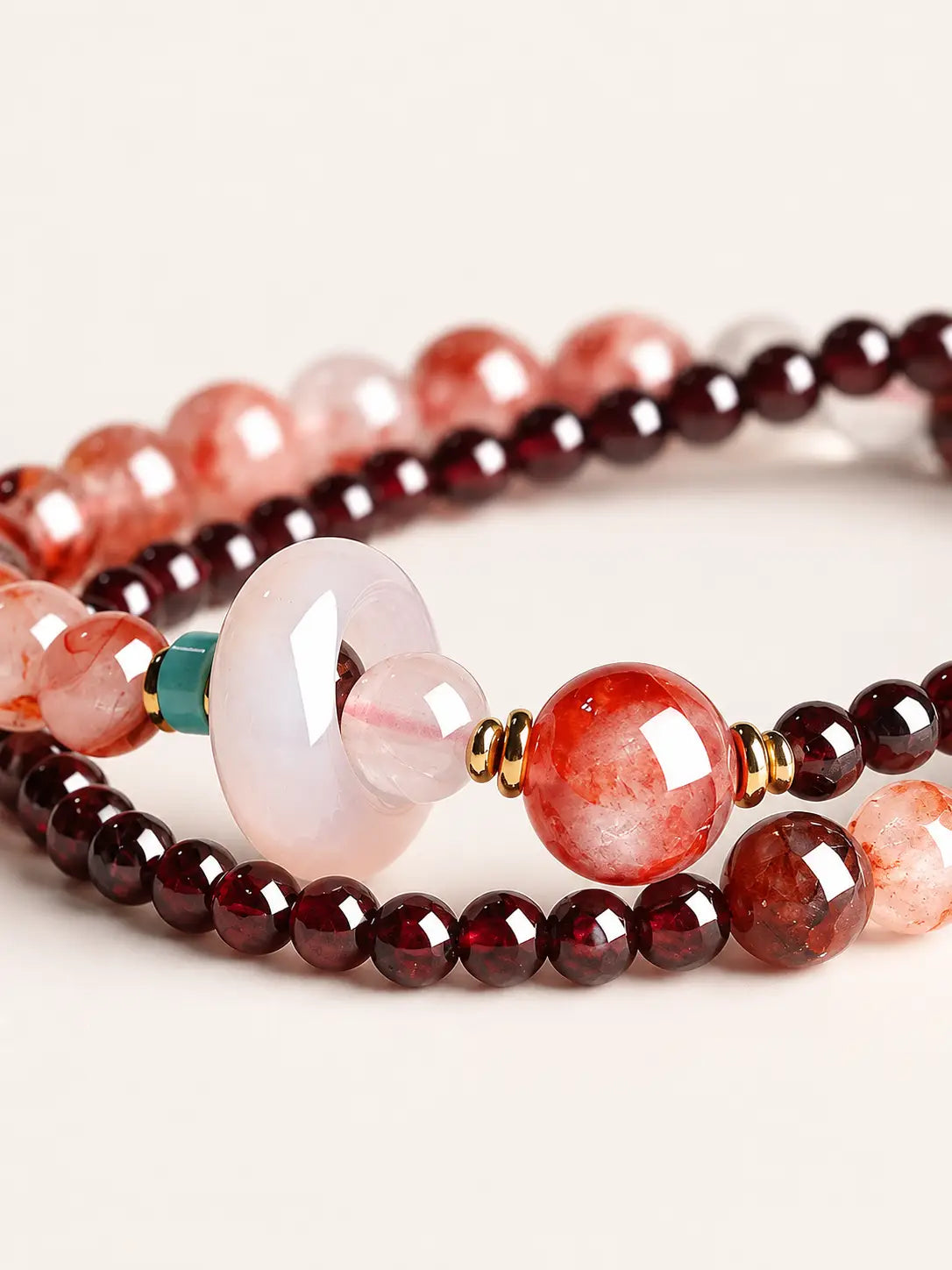Garnet & Red Flower Agate Connection Bracelet – Double Wrap