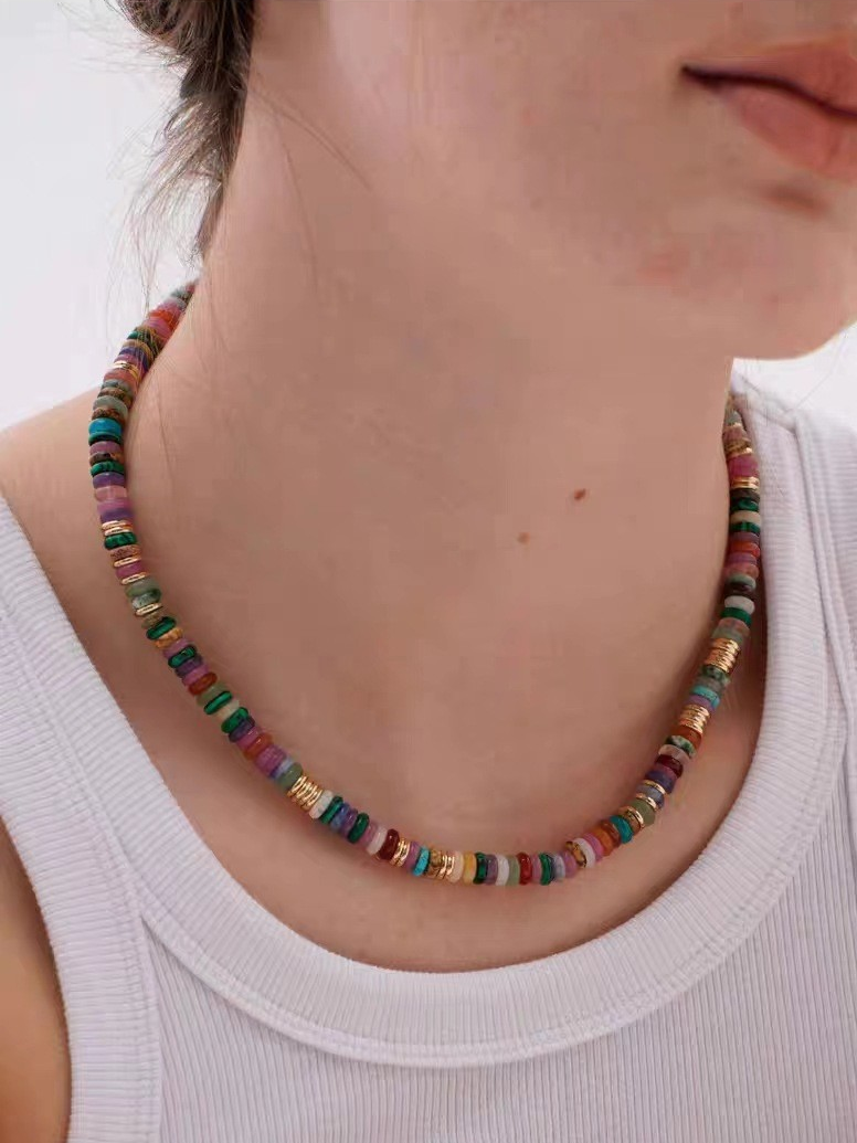Natural Gemstone Disc Necklace-Necklaces-SoulAdorne