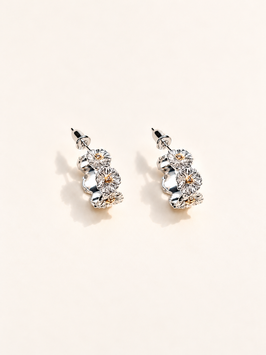 Sterling Silver Flower Hoop Earrings