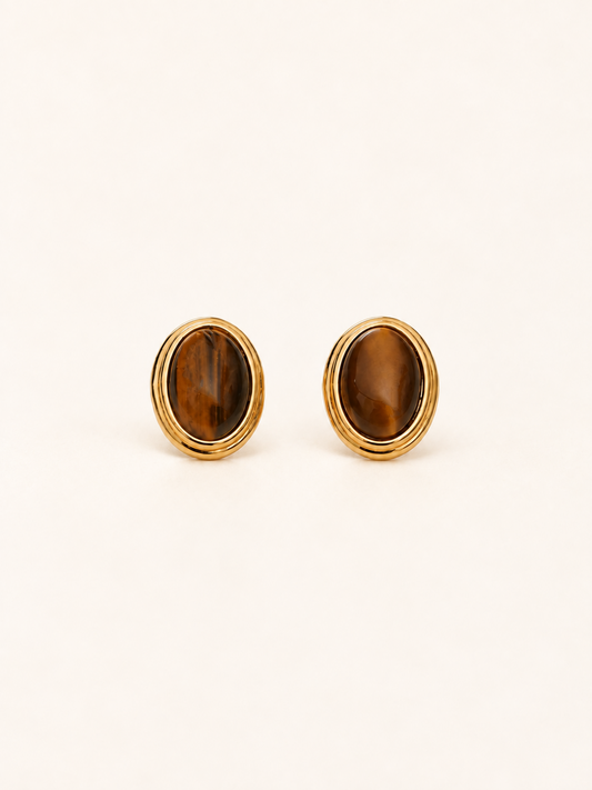 Sterling Silver Oval Stone Stud Earrings
