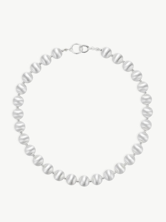 Brushed S925 Silver Bead Necklace-Necklaces-SoulAdorne