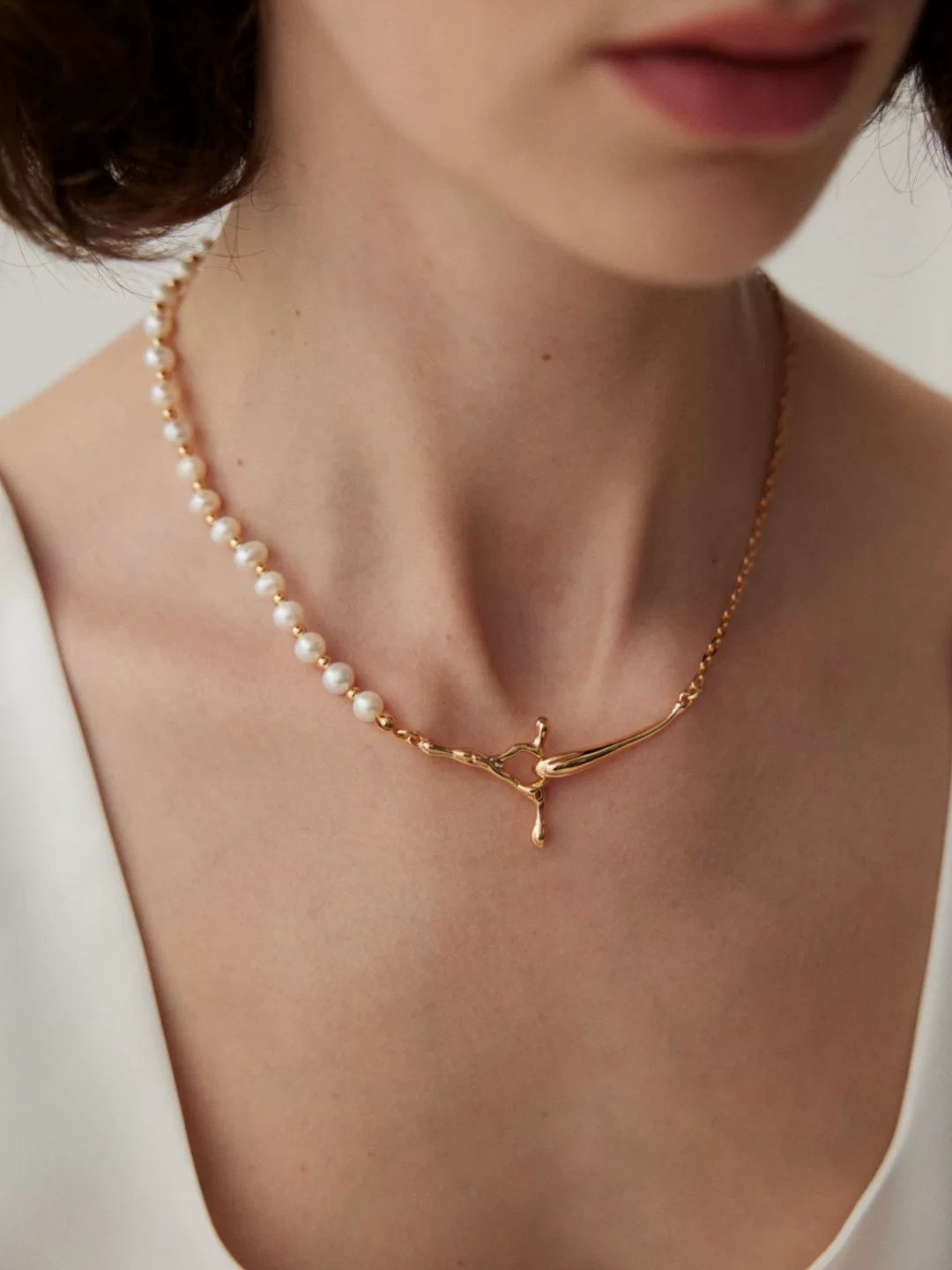 Roseate Cross Pearl Necklace-Necklaces-SoulAdorne