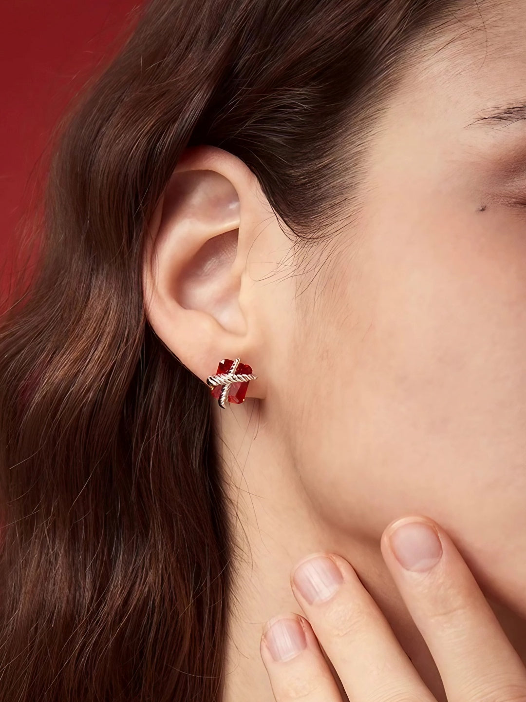Crimson Knot Stud Earrings-Earrings-SoulAdorne