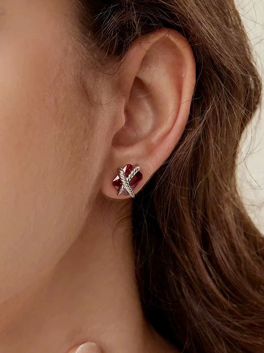 Crimson Knot Stud Earrings-Earrings-SoulAdorne