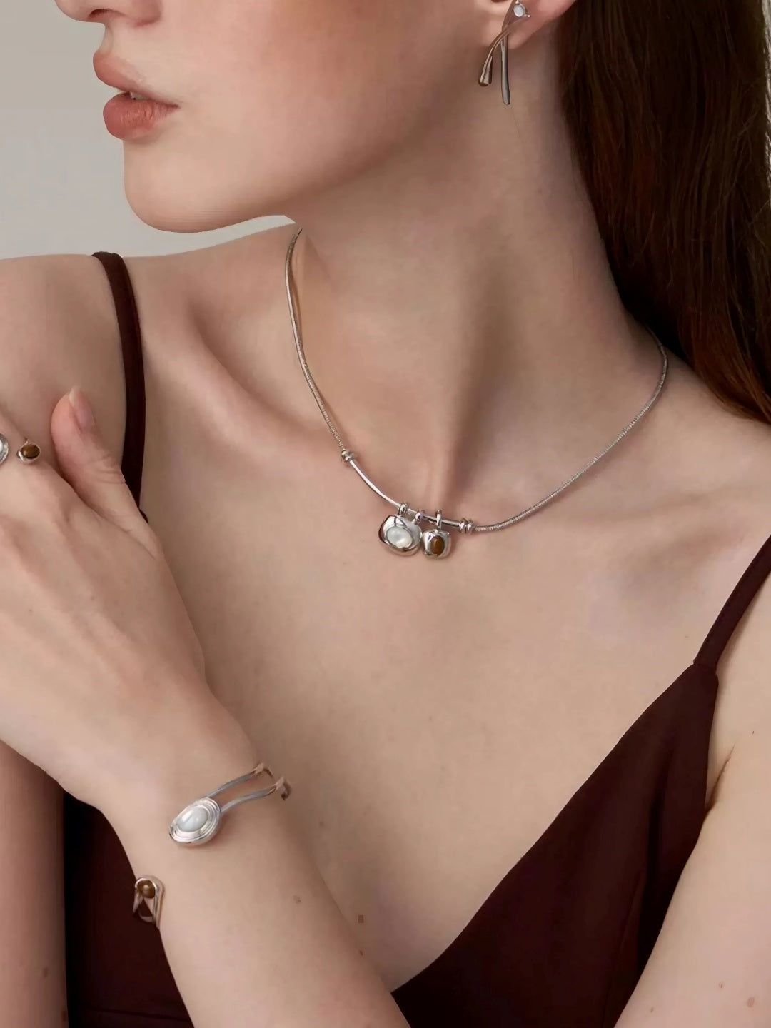 Double Natural Stone Drop Necklace-Necklaces-SoulAdorne
