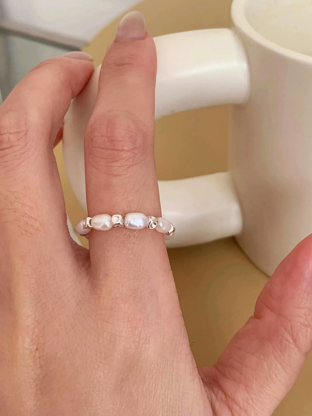 Beaded Pearl Elastic Ring-Rings-SoulAdorne