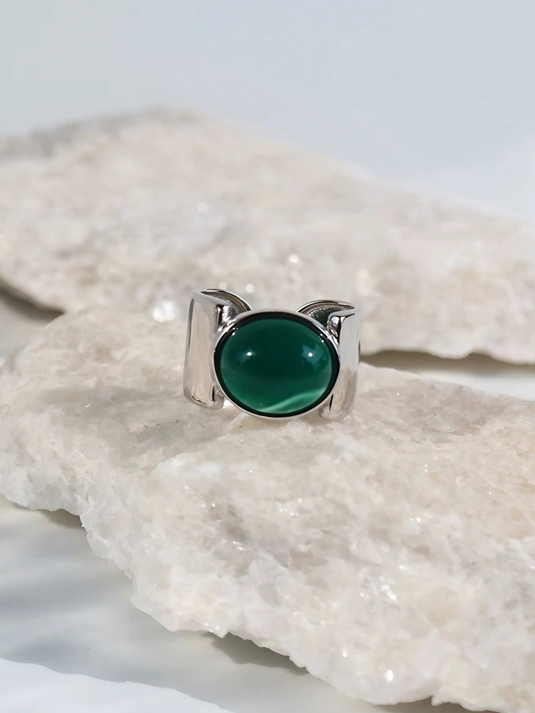 Glossy Oval Stone Ring-Rings-SoulAdorne
