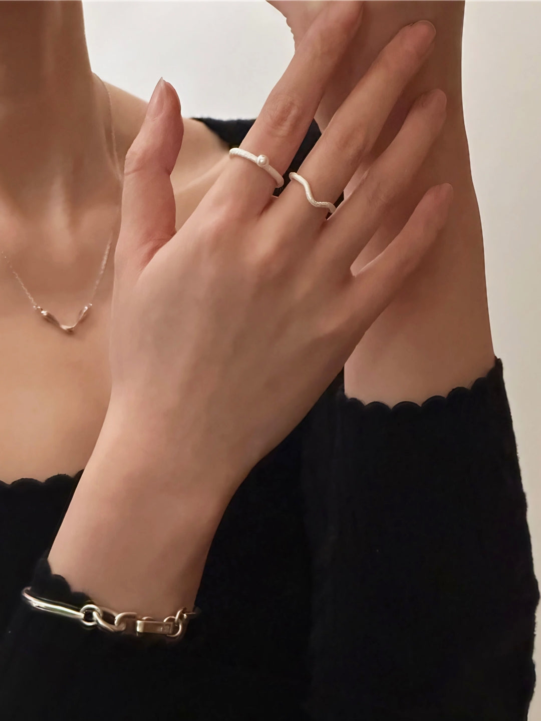 Textured Band Pearl Ring-Rings-SoulAdorne