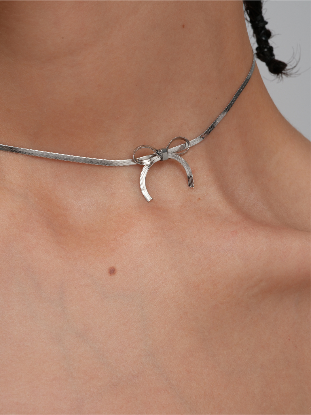 Sterling Silver Bow Choker Necklace-Necklaces-SoulAdorne