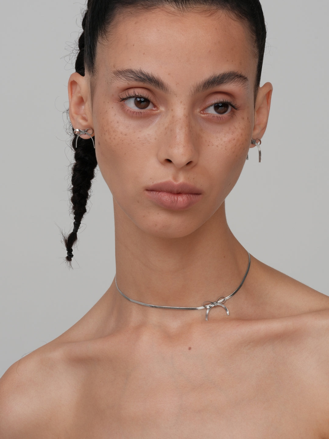 Sterling Silver Bow Choker Necklace-Necklaces-SoulAdorne