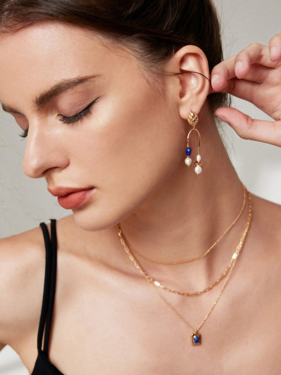 Arc Pearl Drop Earrings-Earrings-SoulAdorne