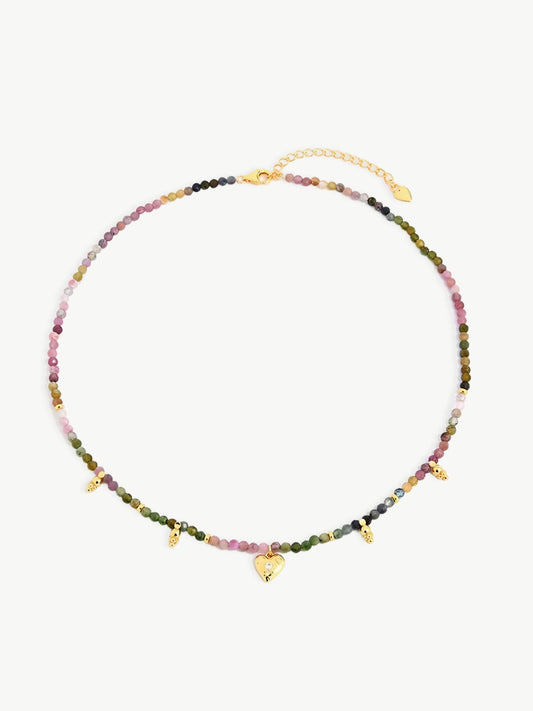 Dainty Gemstone Heart Necklace-Necklaces-SoulAdorne