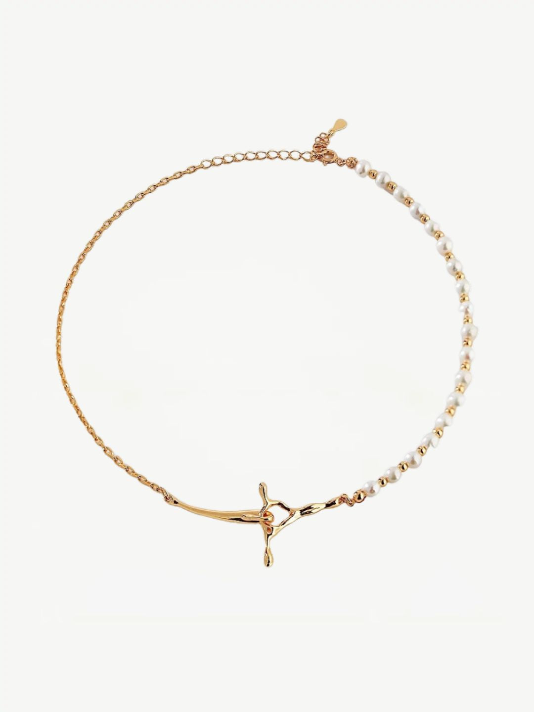 Roseate Cross Pearl Necklace-Necklaces-SoulAdorne