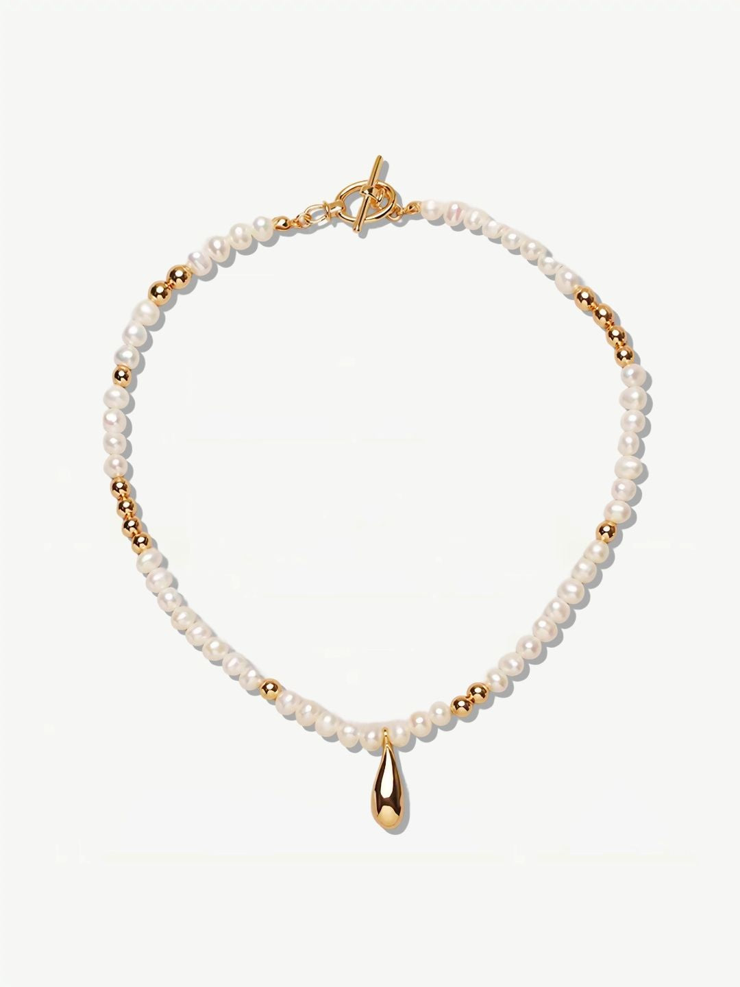 Golden Teardrop Pearl Necklace-Necklaces-SoulAdorne