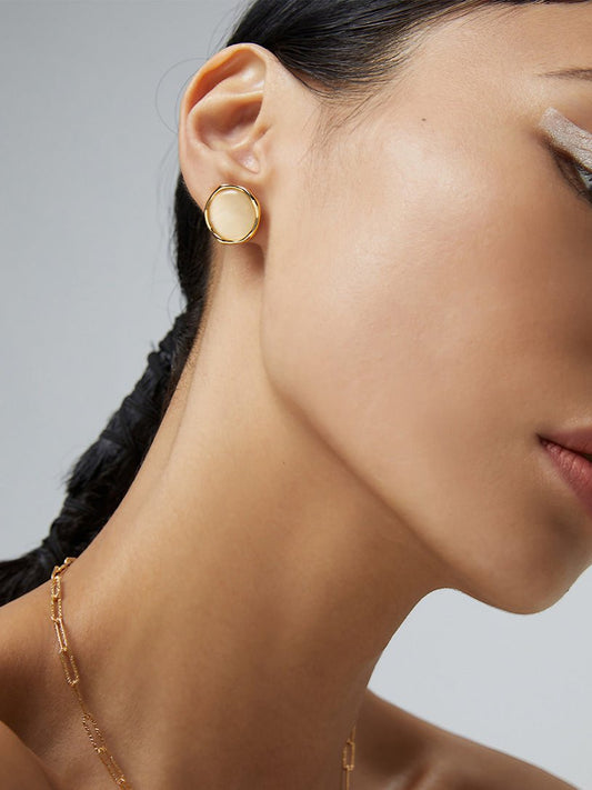 Golden Aura Disc Studs-Earrings-SoulAdorne