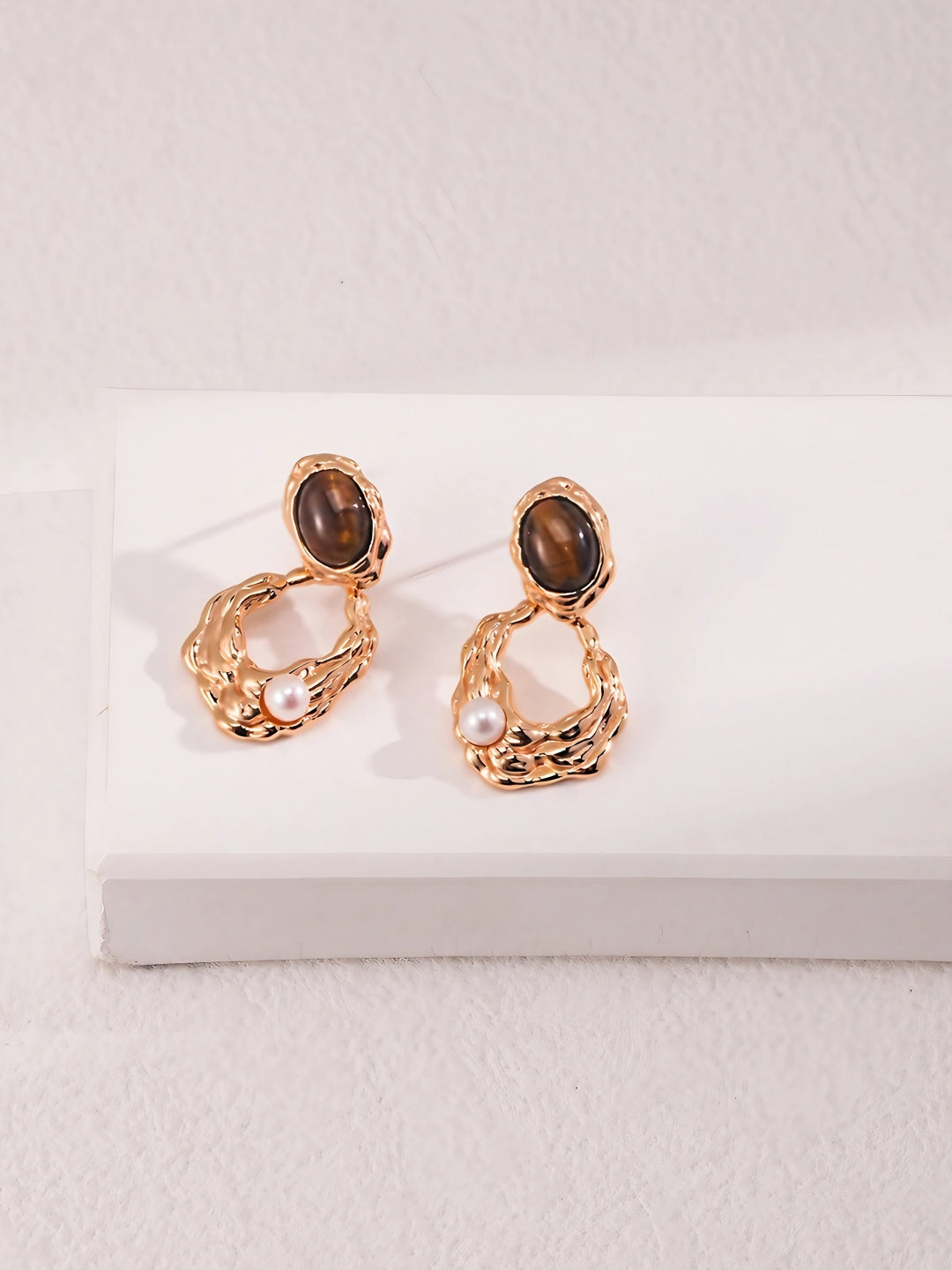 Golden Swirl Tiger's Eye Earrings-Earrings-SoulAdorne