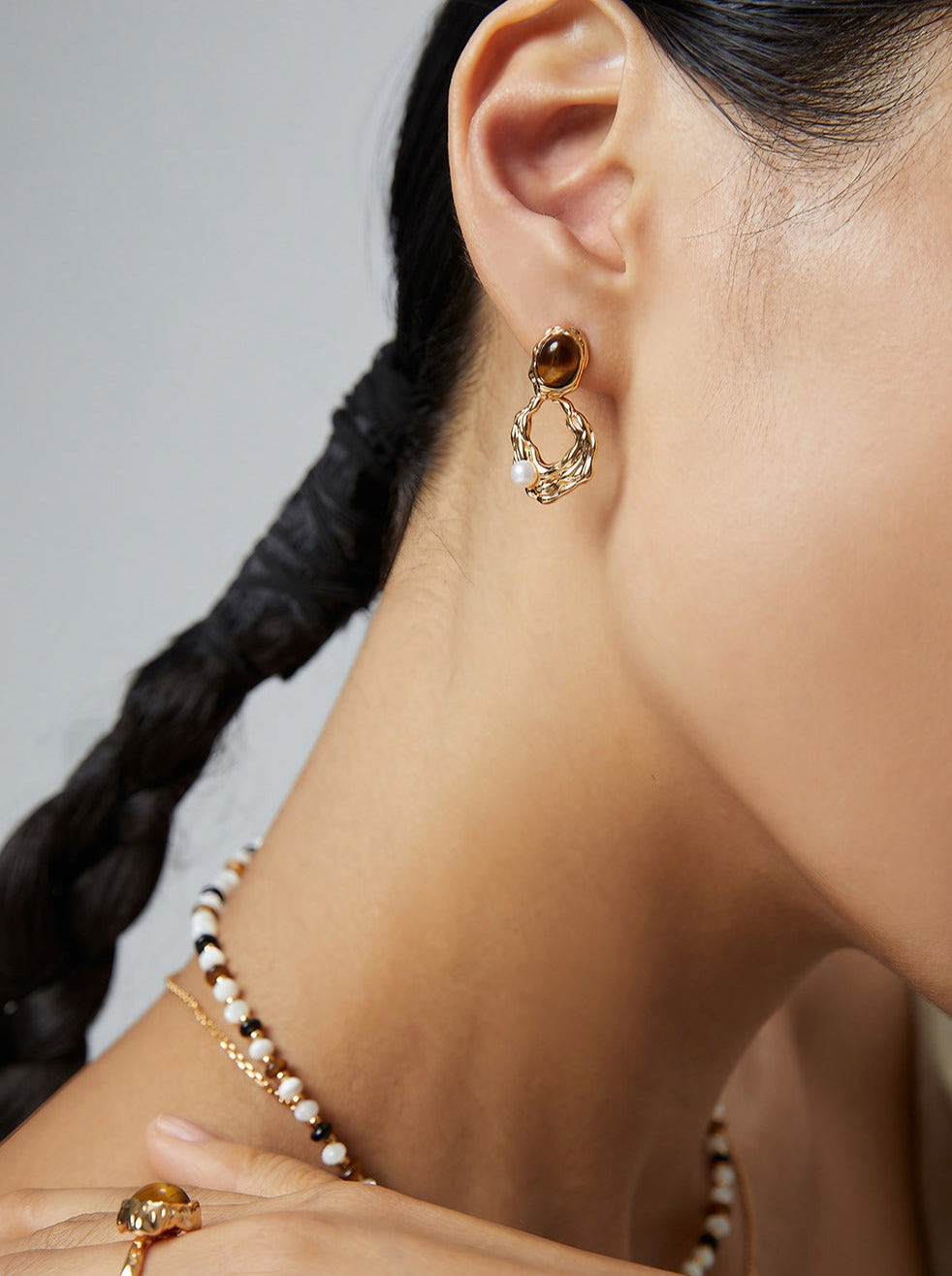 Golden Swirl Tiger's Eye Earrings-Earrings-SoulAdorne