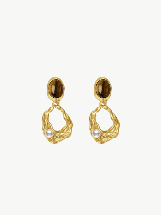 Golden Swirl Tiger's Eye Earrings-Earrings-SoulAdorne