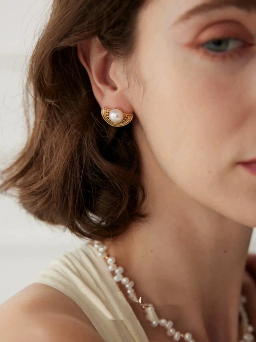 Oriental Fan Pearl Studs-Earrings-SoulAdorne