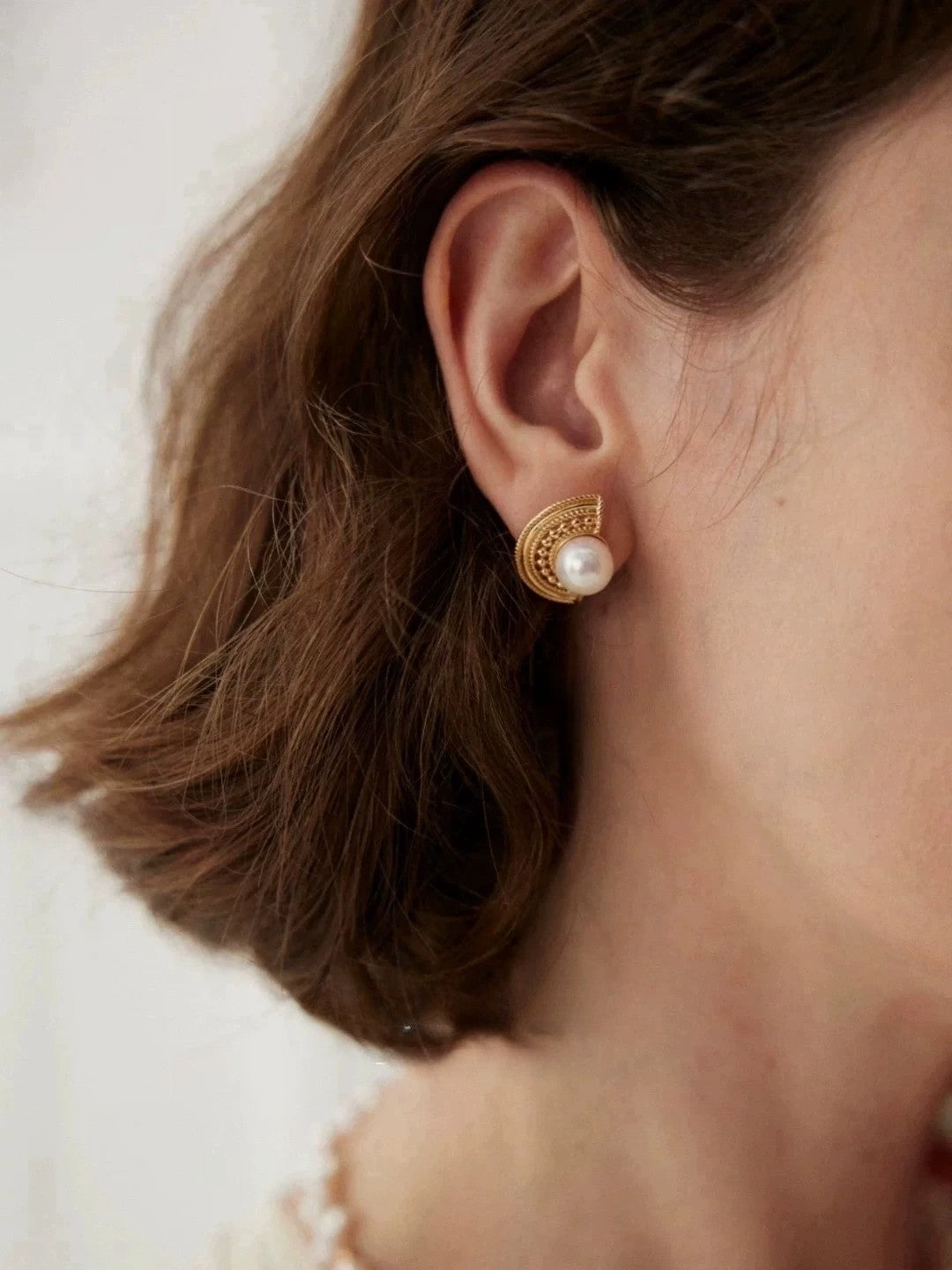 Oriental Fan Pearl Studs-Earrings-SoulAdorne