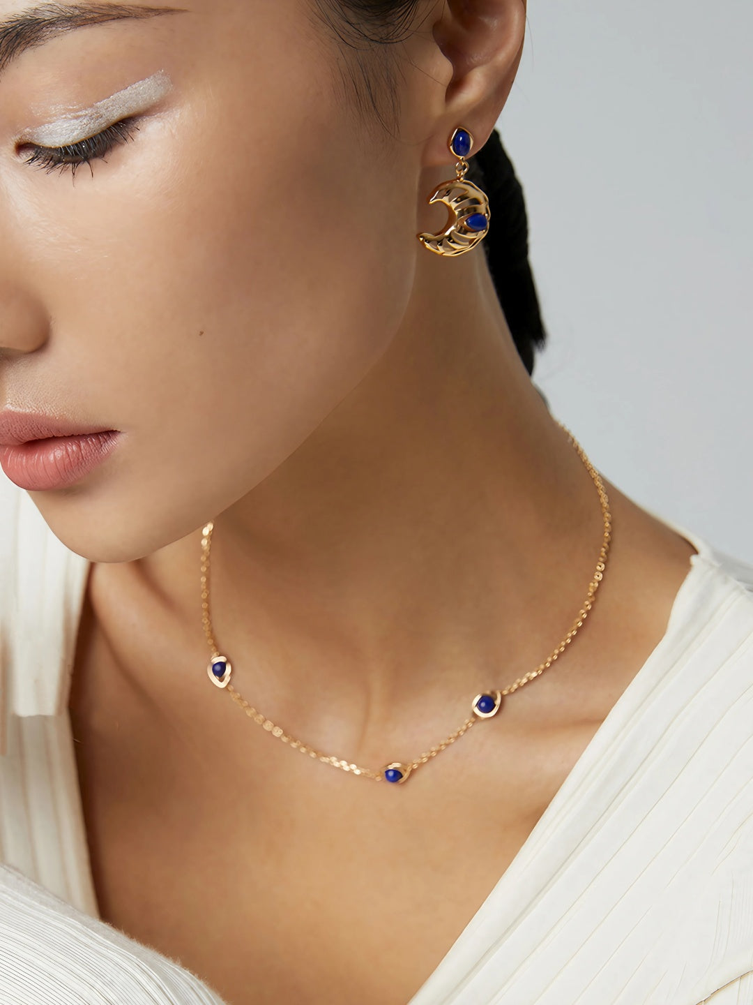Lazurite Crescent Hoops-Earrings-SoulAdorne