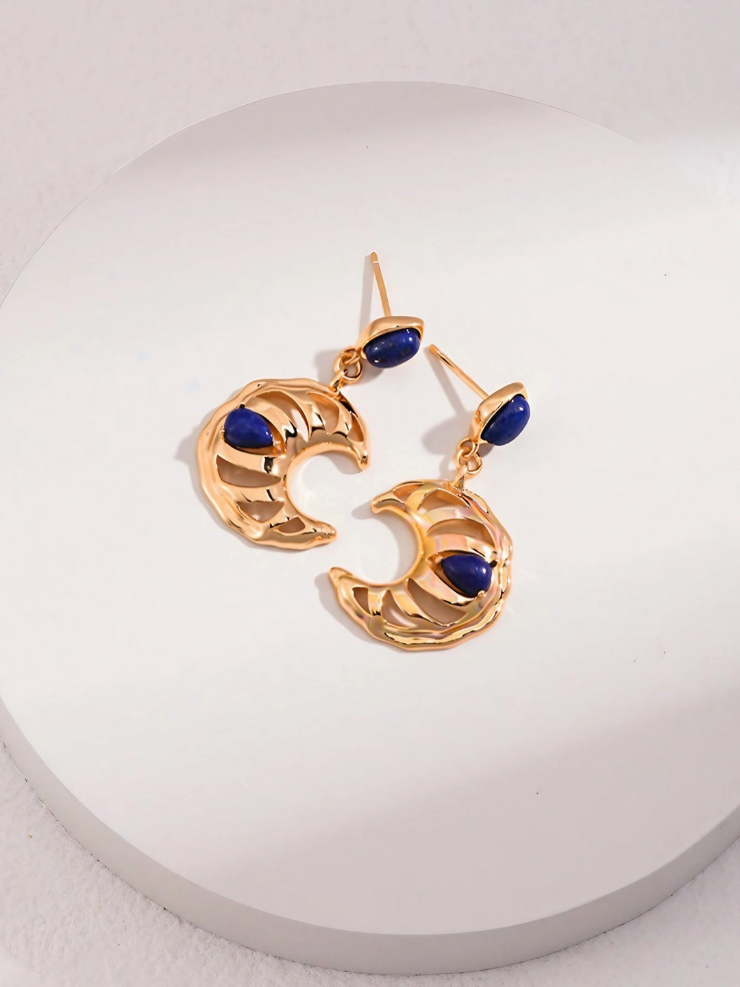 Lazurite Crescent Hoops-Earrings-SoulAdorne