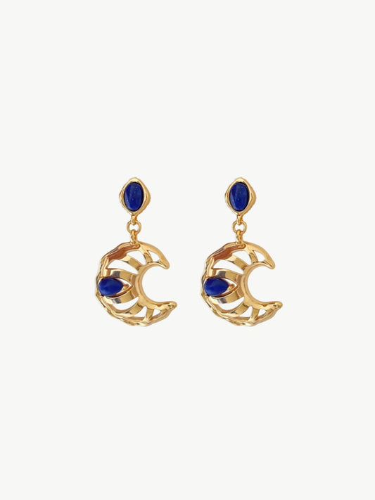 Lazurite Crescent Hoops-Earrings-SoulAdorne
