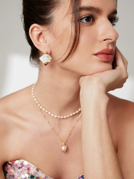 Luminous Frame Mother-of-Pearl Studs-Earrings-SoulAdorne