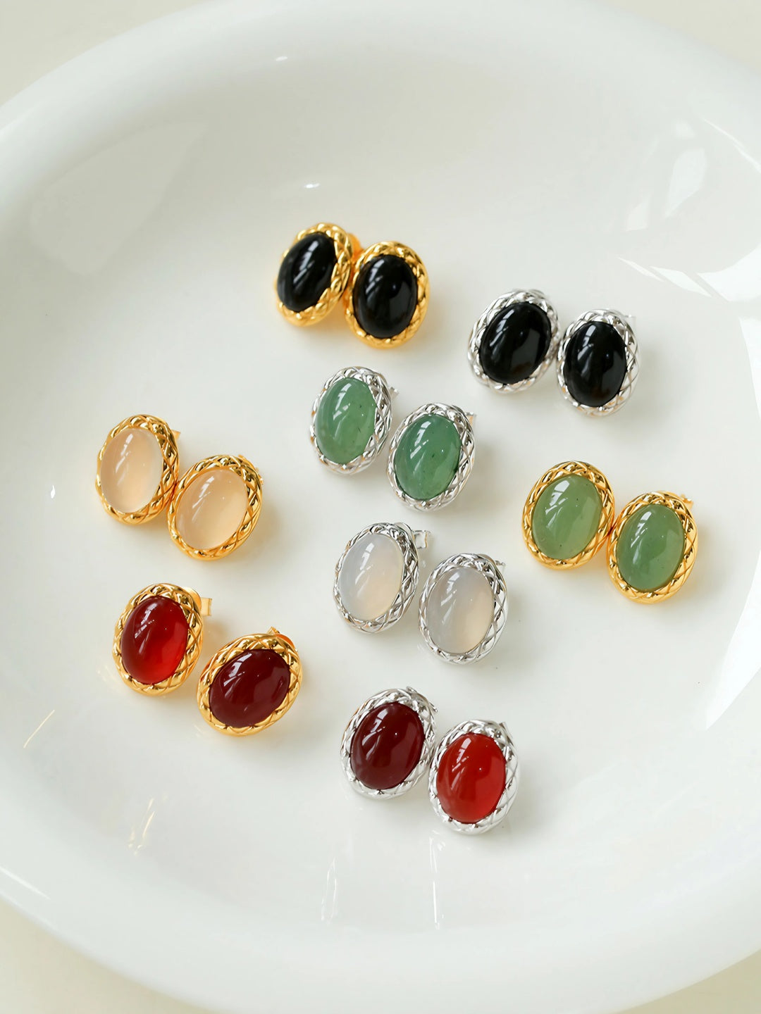 Woven Edge Gem Stud Earrings-Earrings-SoulAdorne