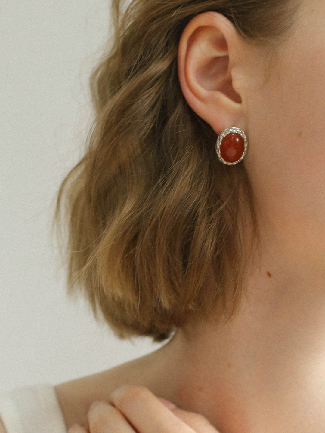 Woven Edge Gem Stud Earrings-Earrings-SoulAdorne