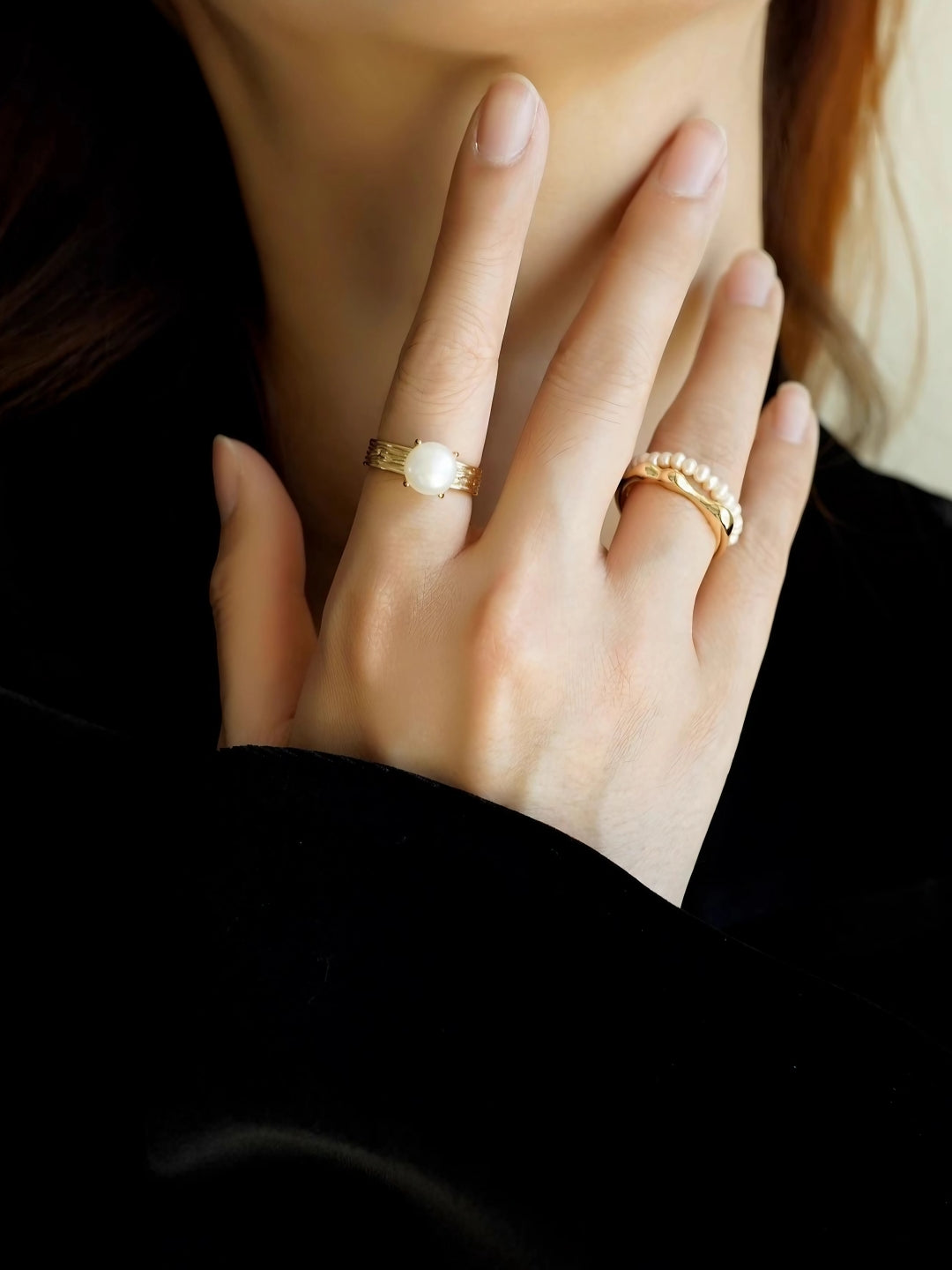 925 Silver and Pearl Double Band Ring-Rings-SoulAdorne