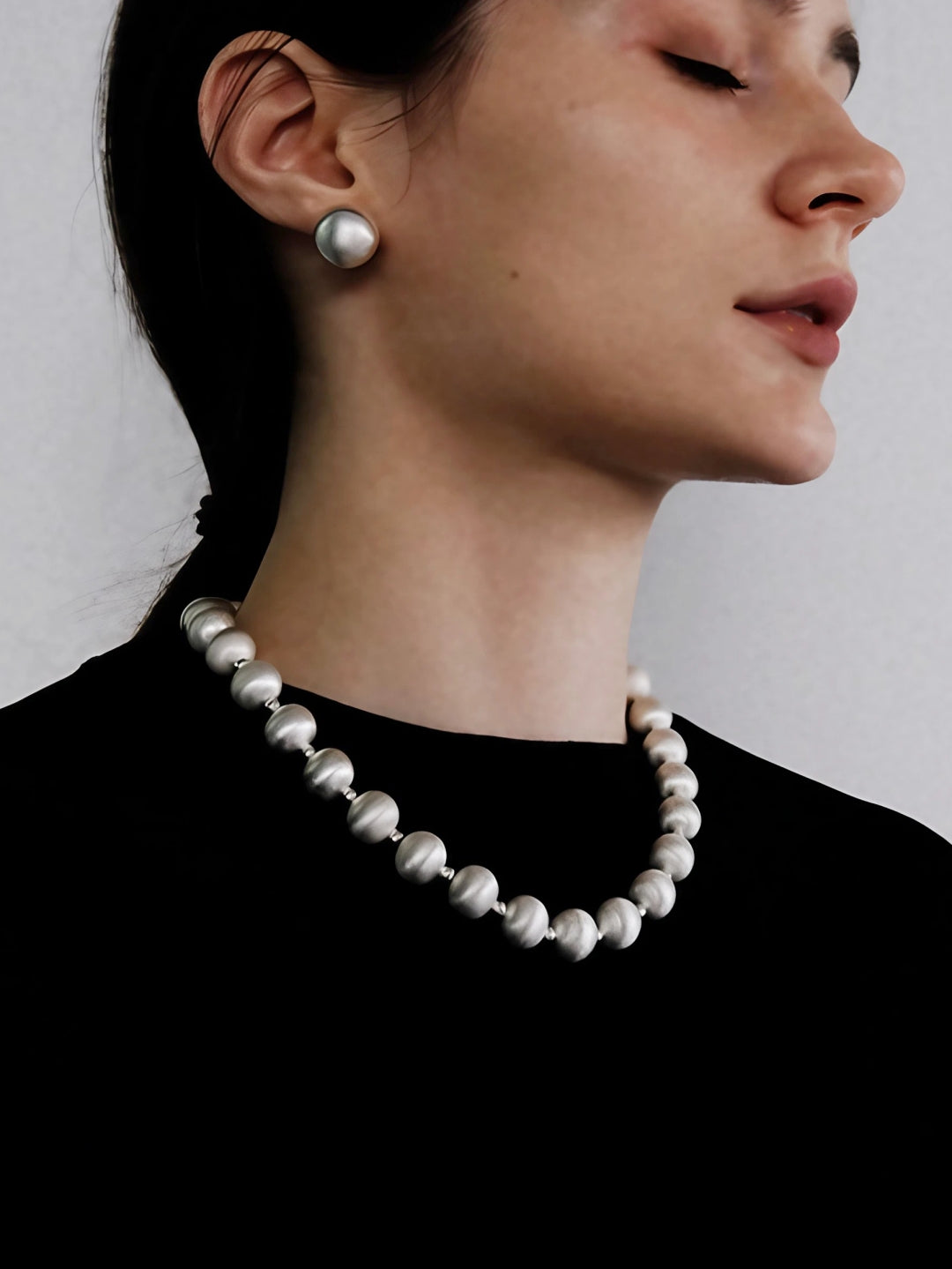 Brushed S925 Silver Bead Necklace-Necklaces-SoulAdorne