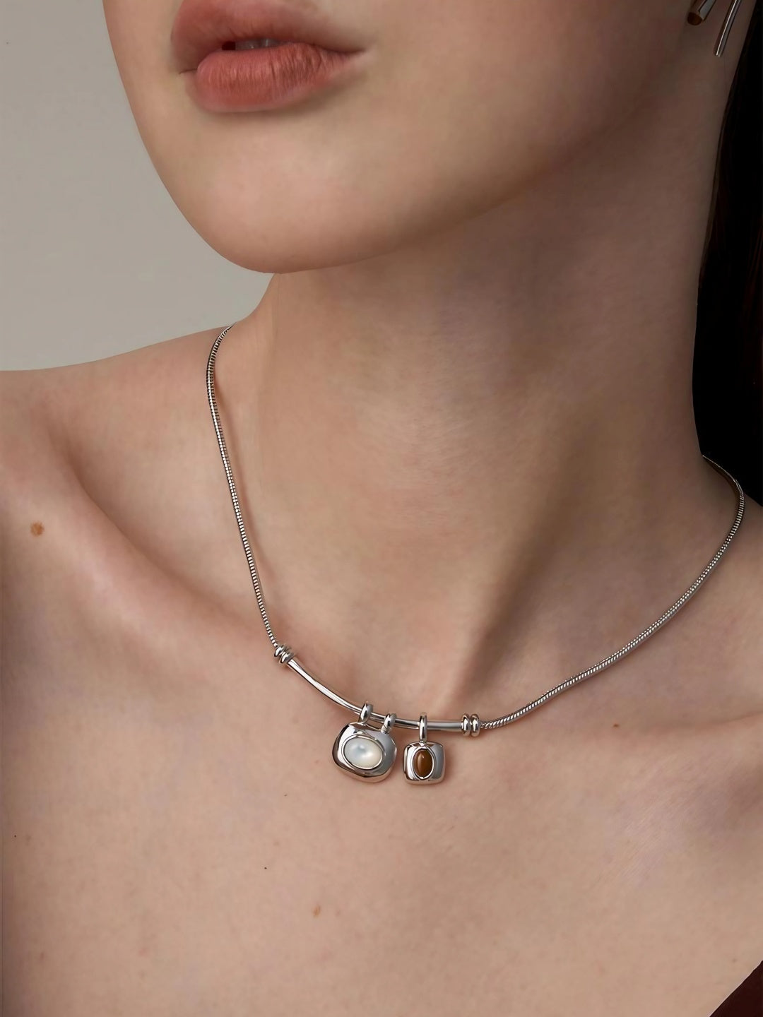 Double Natural Stone Drop Necklace-Necklaces-SoulAdorne
