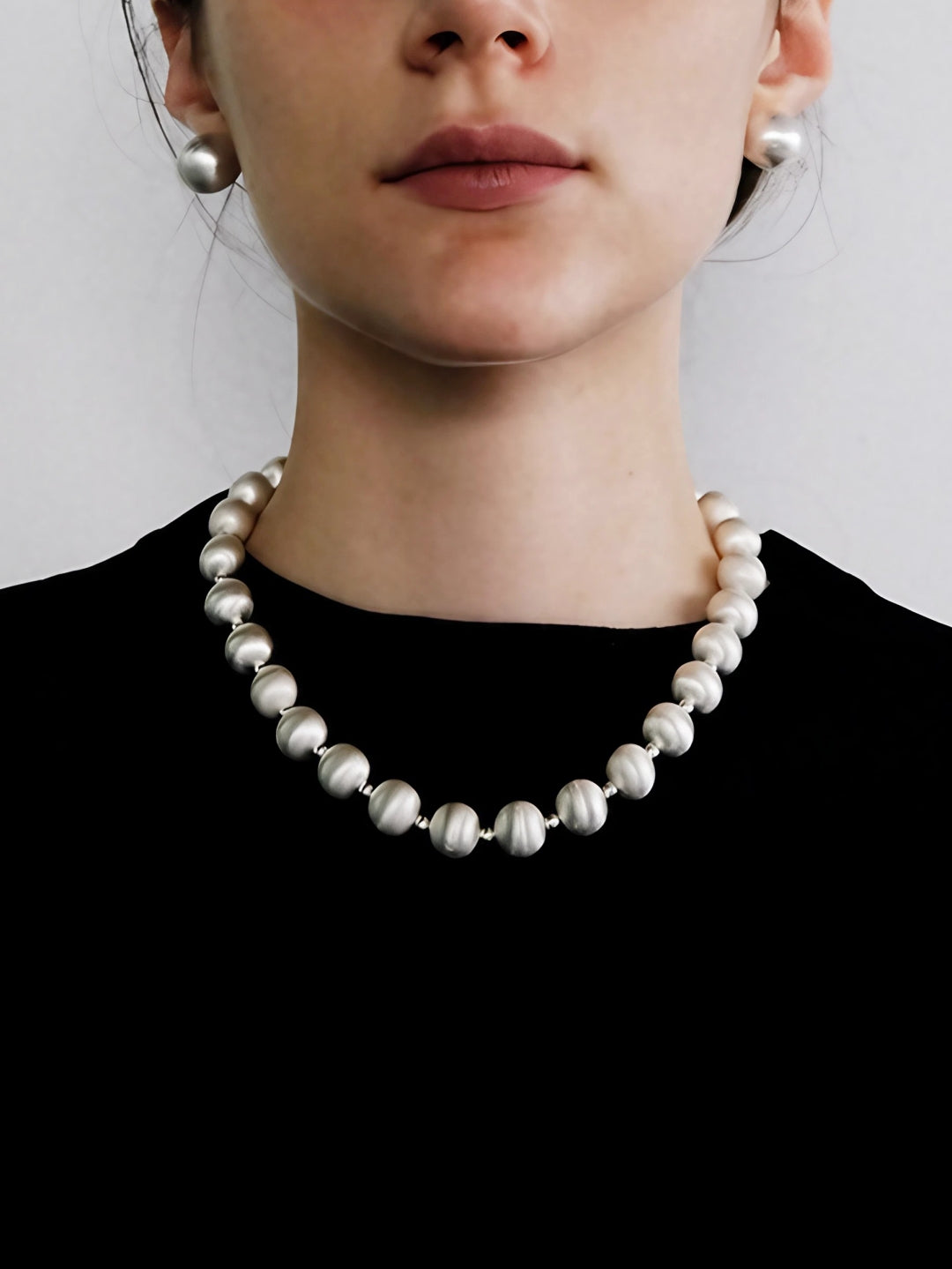 Brushed S925 Silver Bead Necklace-Necklaces-SoulAdorne