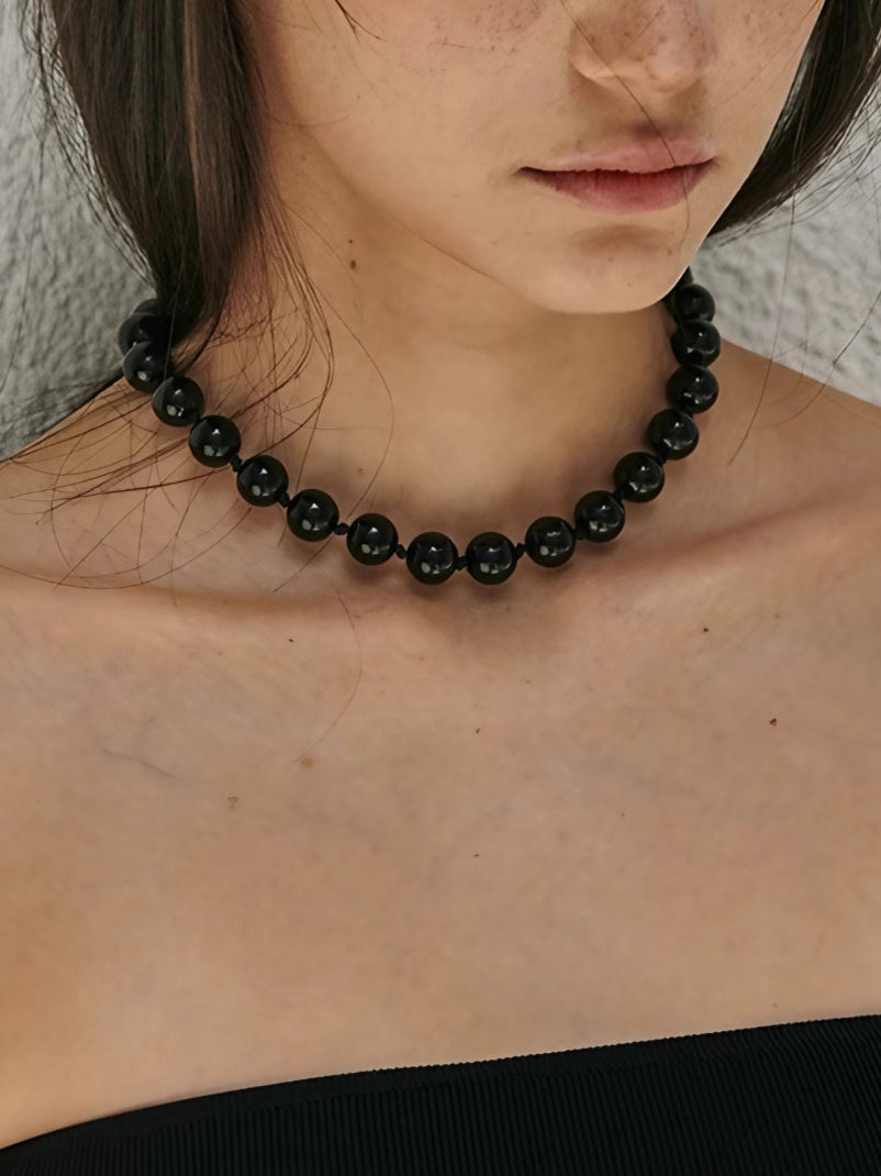 Polished Stone Bead Necklace-Necklaces-SoulAdorne