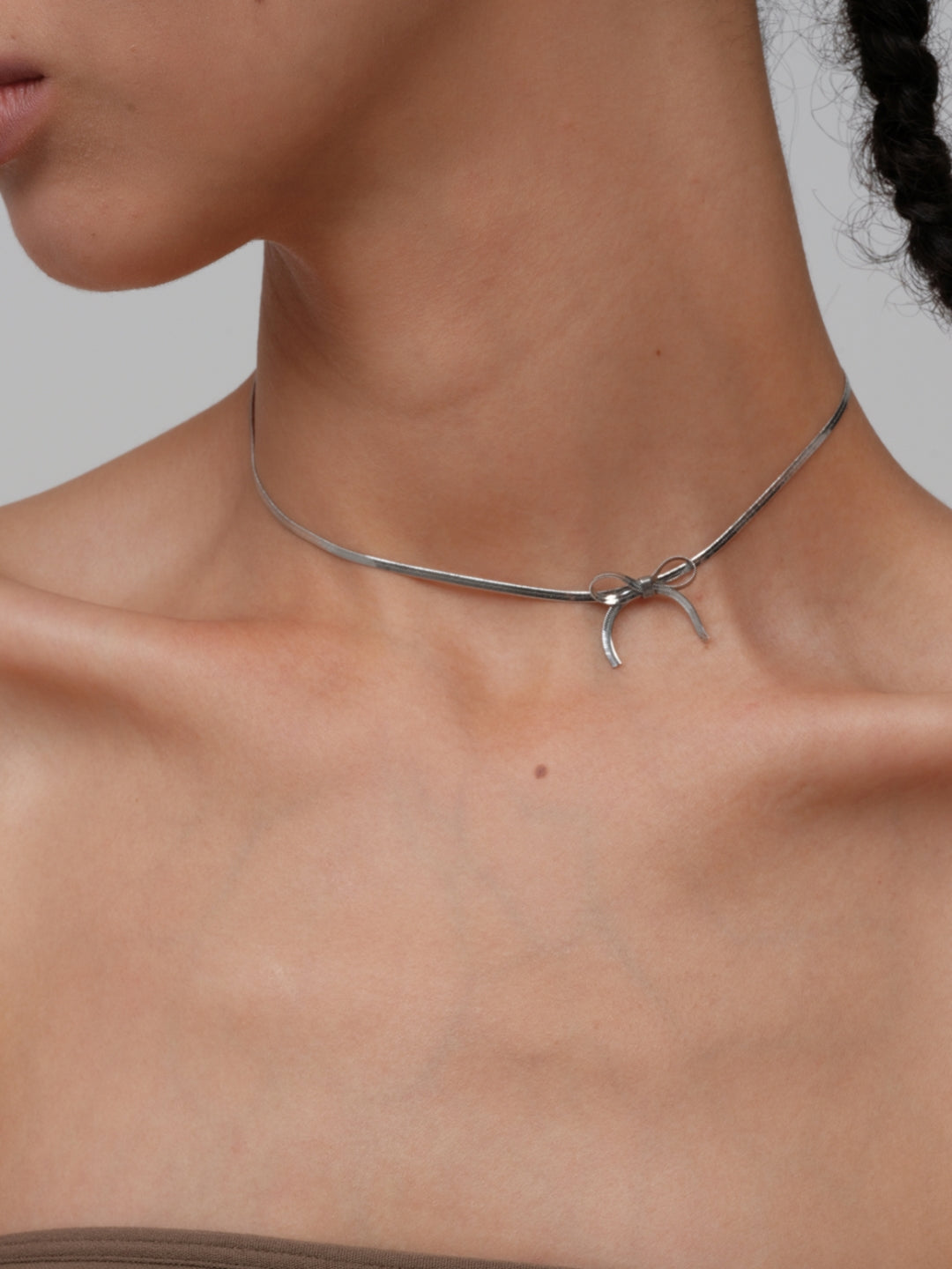 Sterling Silver Bow Choker Necklace-Necklaces-SoulAdorne