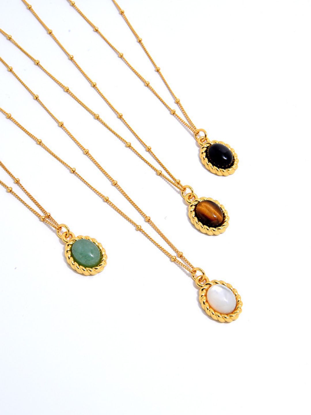 Textured Oval Gemstone Necklace-Necklaces-SoulAdorne
