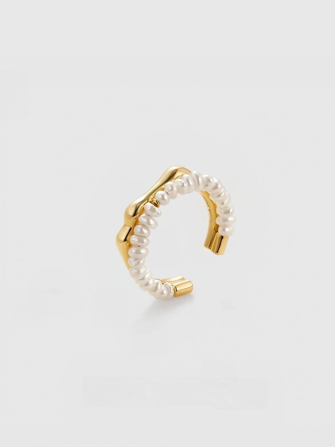 925 Silver and Pearl Double Band Ring-Rings-SoulAdorne