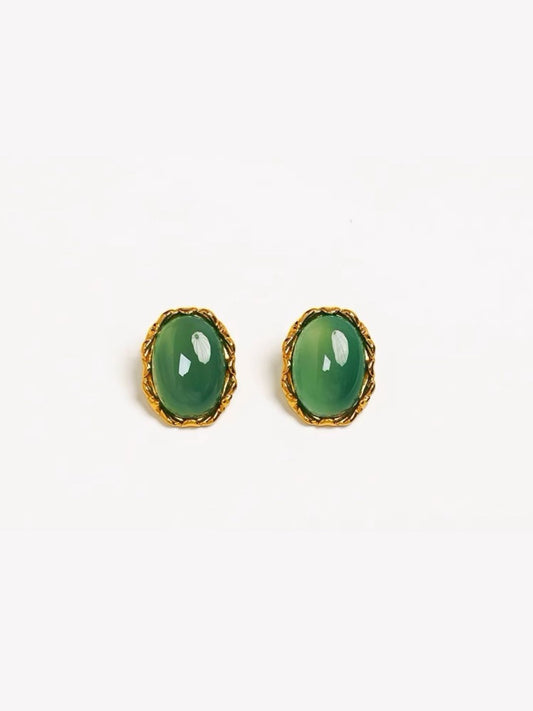 Oval Gem Stud Earrings-Earrings-SoulAdorne