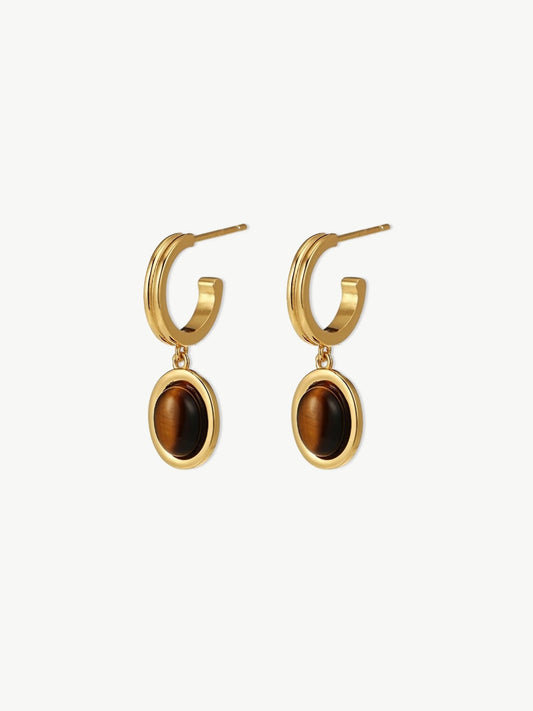 Tiger Eye Drop Hoops-Earrings-SoulAdorne